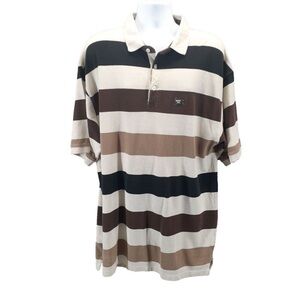 90’s vintage 
Mecca Black and Brown Polo Shirt Classic Striped Design